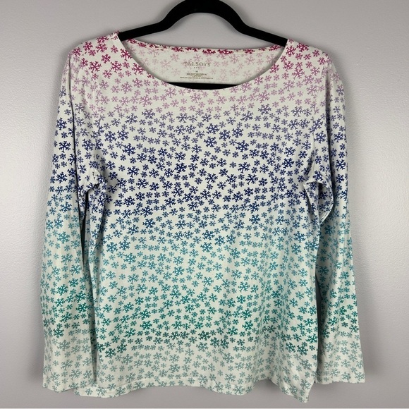 Talbots Multicolour Snowflake Long Sleeve Tee Medium - Picture 2 of 10